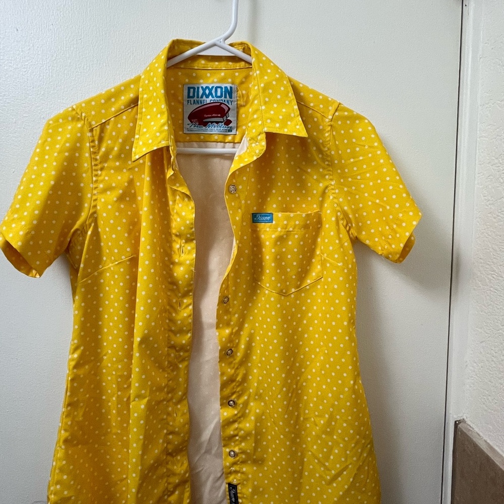 DIXXON Yellow Casual Button Down Shirt with Polka Dots